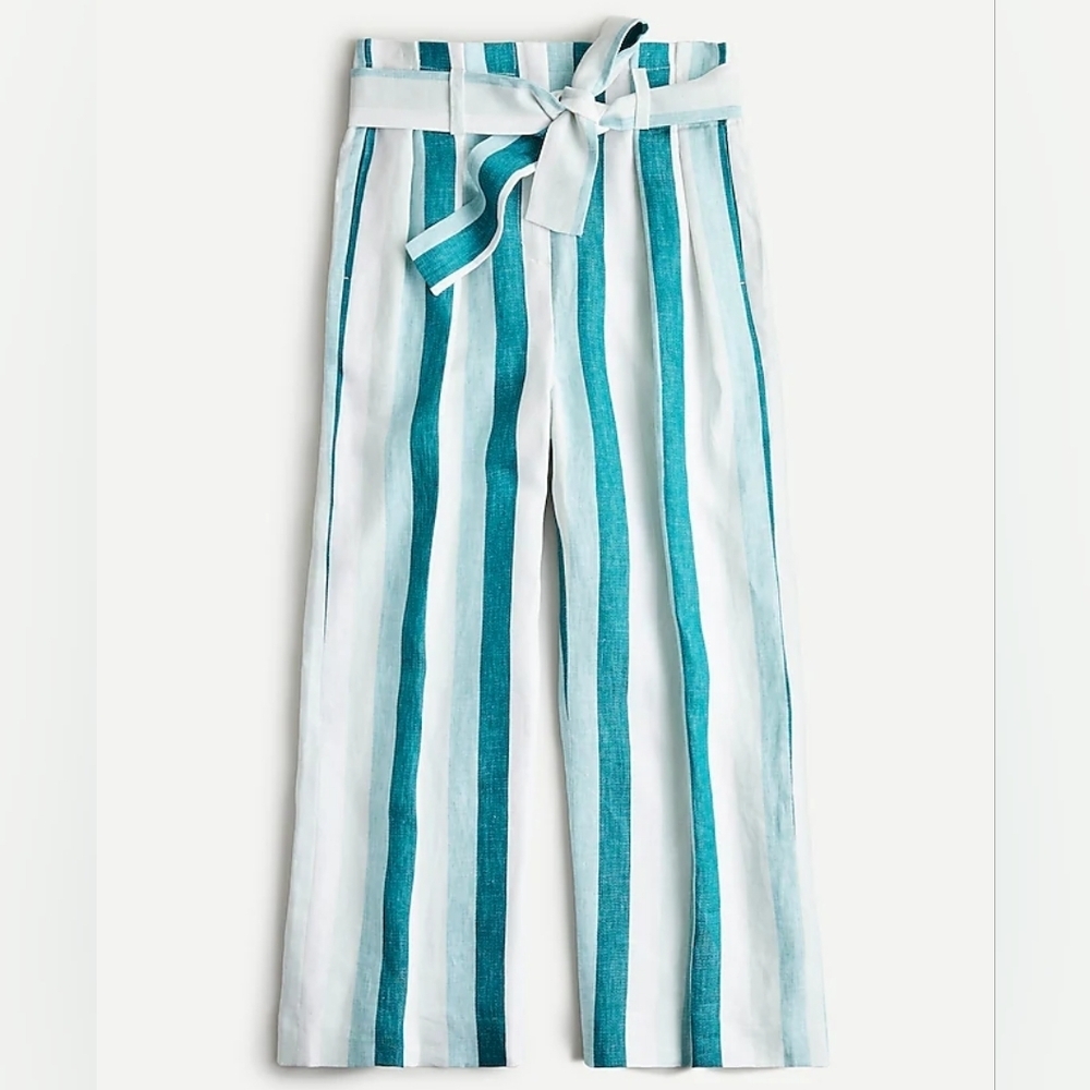 NWT J.Crew Paper-bag linen pant in cabana stripe